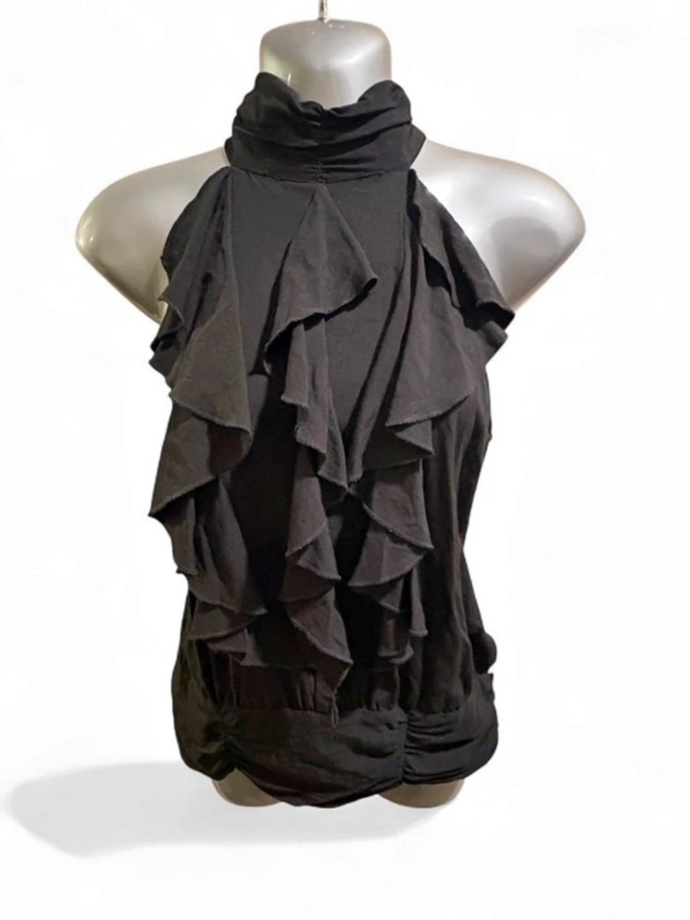Vintage Y2K Rampage Black Ruffle Halter Blouse Sz M